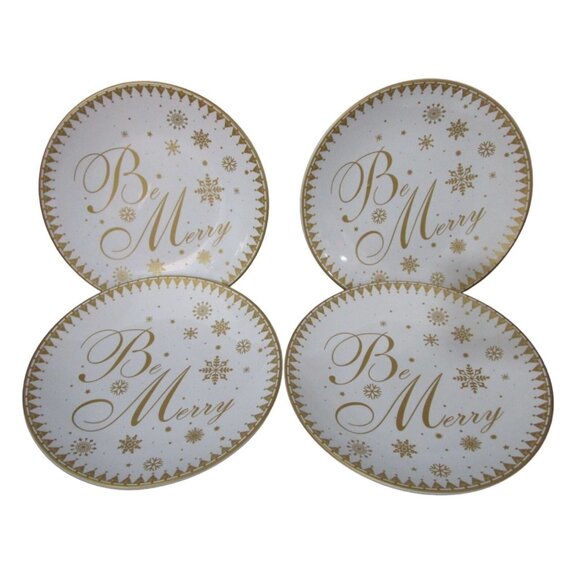 Be Merry Festive Holiday Gold 222 Fifth Small Plates Set of Four GUC - Picture 1 of 15